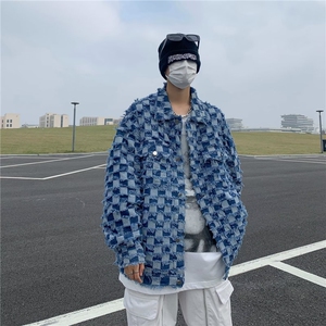 美式棋盘格牛仔外套男女潮牌炸街宽松休闲痞帅W028-P70图片