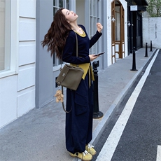 藏青色又a又飒披肩显瘦t恤套装女秋季2025新款工装阔腿裤两件套，女装套装/套裙，2C129