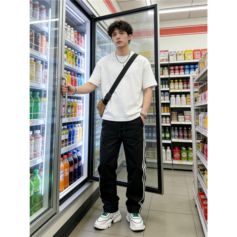 GX6115P35美式条纹休闲裤男女款速干侧三条杠宽松直筒情侣运动裤,女装休闲裤,星座1108-5