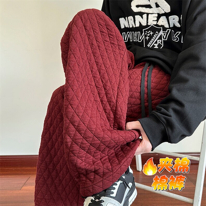 特批P35无差价冬港风菱格夹棉加厚保暖大码直筒阔腿裤K5692J加棉,男装休闲裤,电商A001-1