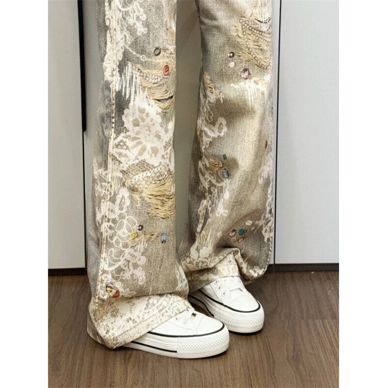 【有货】N1065CC-特P60美式复古涂鸦印花破洞牛仔裤男女,男装牛仔裤,星座1007（原301D）