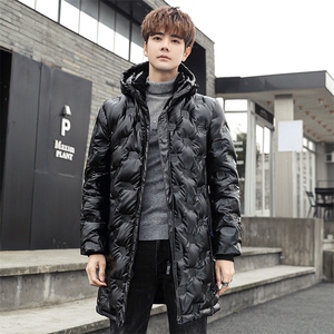 2025冬装羽绒服男长款韩版情侣亮面保暖防寒连帽外套男YR33-P130图片