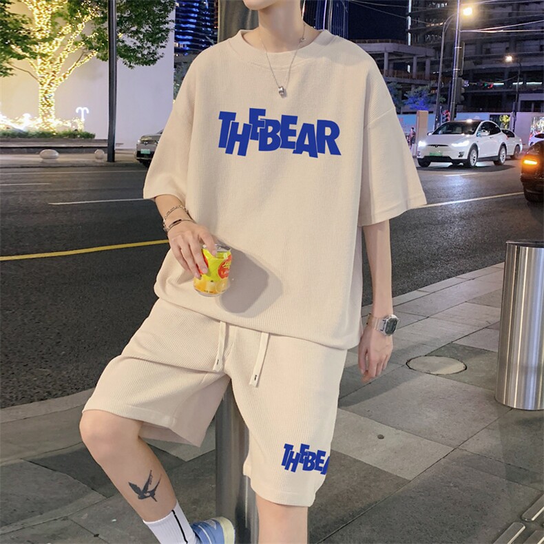 ！2023夏季新款男士华夫格短袖套装百搭学生一套HTZ11P50图片