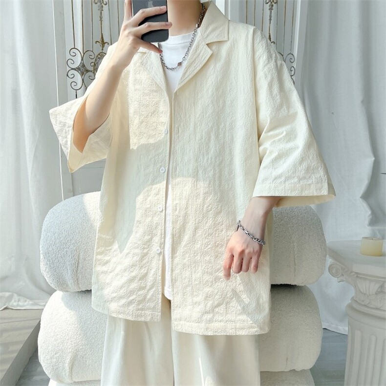 C5029/P40夏季新品西服领衬衫男个性肌理感格纹潮男宽松衬衣上衣,男装西服,电商A141