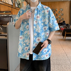 夏威夷花衬衫男夏季纯棉短袖寸衣翻领海边度假7242特P30，男装衬衫，电商A056