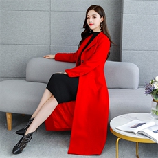 妙形M2024年长款修身气质束腰排扣长袖时尚新潮呢大衣，女装毛呢外套，天丽