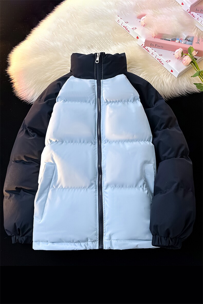 得物二开拼接色棉衣拉链撞色棉袄男女生情侣立领A177-M718-P48,男装棉衣,电商A177