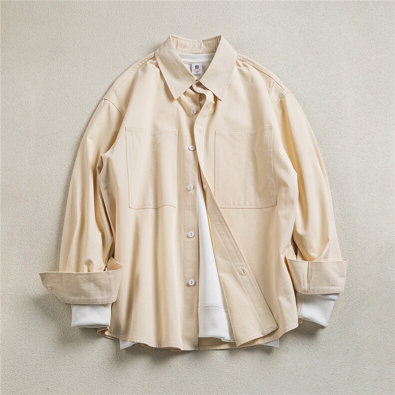 B413-1-DX6178春秋双口袋日系纯色长袖衬衫男宽松休闲港风衬衣外，男装衬衫，电商B413-1