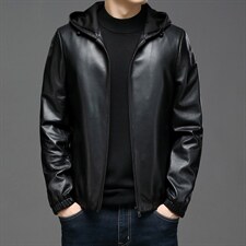 DLSN98156秋冬2021海宁男式绵羊皮皮衣男连帽修身皮夹克P780，男装皮衣，电商B360
