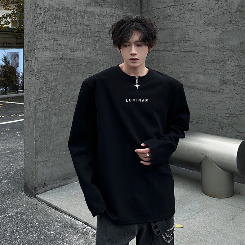 高品质美式休闲潮流打底垫肩款打底金属星星设计内搭小众T恤P50，男装T恤，电商B319