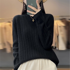 秋冬新款立体扭花烫钻羊毛毛衫时尚百搭显瘦保暖针织衫，女装羊毛衫，科源羊绒