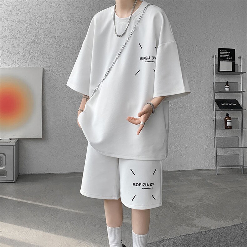 套装男夏季新款港风宽松短袖短裤一套运动装TZ911-P45，男装休闲套装，星座214-3