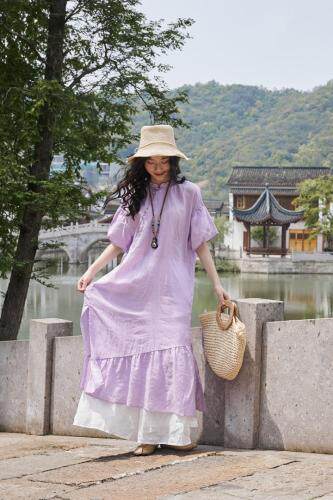 线象苎麻长裙。档口意法6075，女装，线象