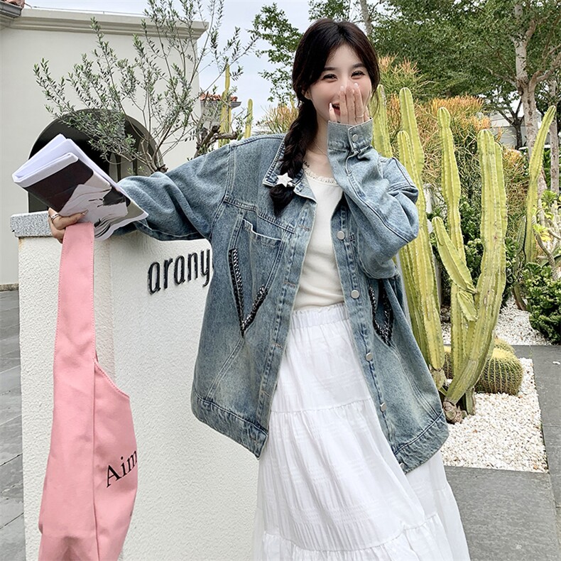 牛仔外套女宽松慵懒风2025春新款韩版宽松设计感洋气小个子上衣潮，女装牛仔外套，浙宝220