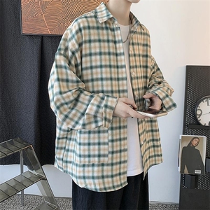 秋装新款 格子长袖衬衫男女港风复古休闲外套中性风韩版 H211/P45图片