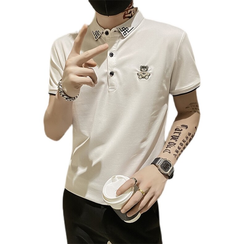 82378-P35短袖男T恤修身翻领半袖polo衫社会青年潮流印花上衣,男装Polo衫,电商D310B