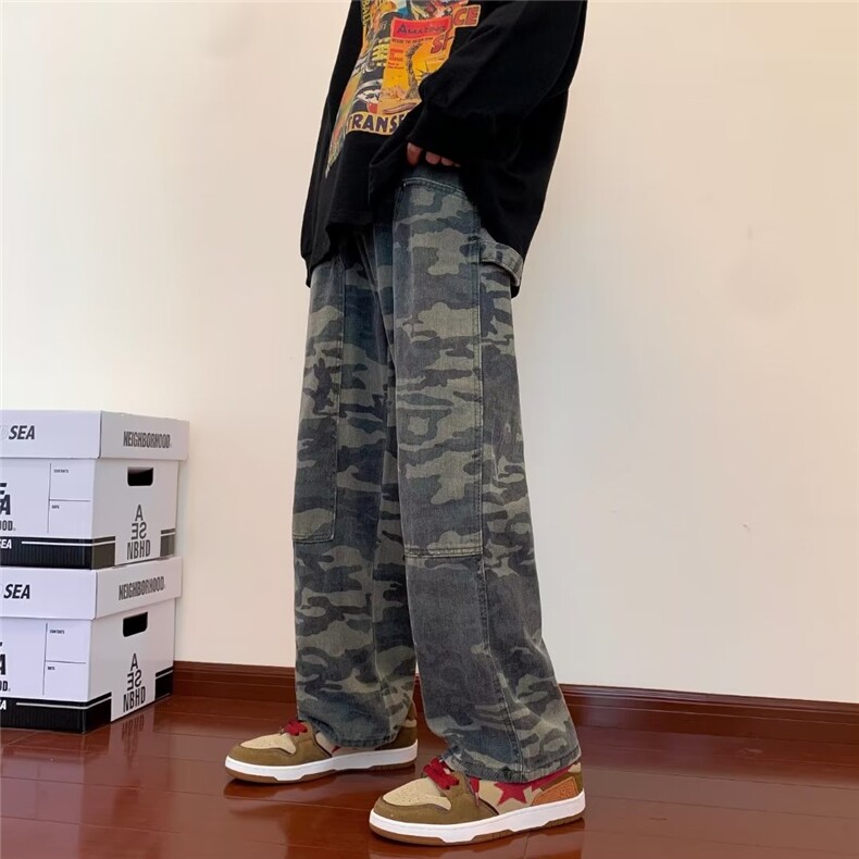 迷彩工装裤男潮牌高街vibe韩版牛仔裤子ins宽松直筒长裤MC37-P53,男装牛仔裤,星座1008-1