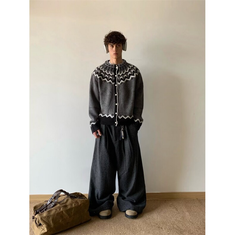 1506-1/MSJ271/P59美式复古重磅毛衣男圆费尔岛提花慵懒风针织衫,男装针织衫/毛衣,星座1506-1