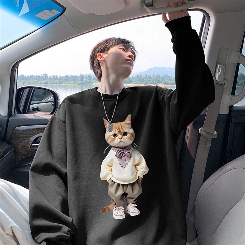 抖音品质秋季新款日系猫咪仿棉圆领卫衣wycm4048-特批28控49,男装卫衣,星座605(原A050)