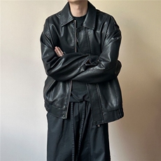 现货荔枝皮夹克外套男潮牌宽松PU皮衣A351-AP2602-P105控168，男装夹克，电商A351