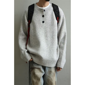 1506-1/Z50101/P53灰色美式复古亨利领毛衣男款冬季慵懒风高级感图片