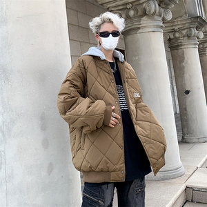A980-P80 冬季潮牌设计感棱形格保暖棉衣飞行员夹克棉服外套男图片