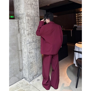 韩版休闲西装套装外套高级痞帅宽松韩版自带垫肩西服外套套装图片