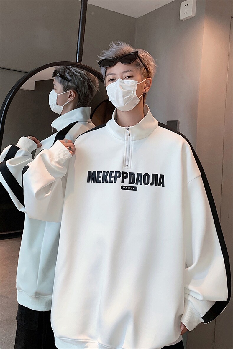 特批P38无差价秋季印花拼接条纹半拉链卫衣男设计感时尚上衣W2342,男装卫衣,电商A001-1