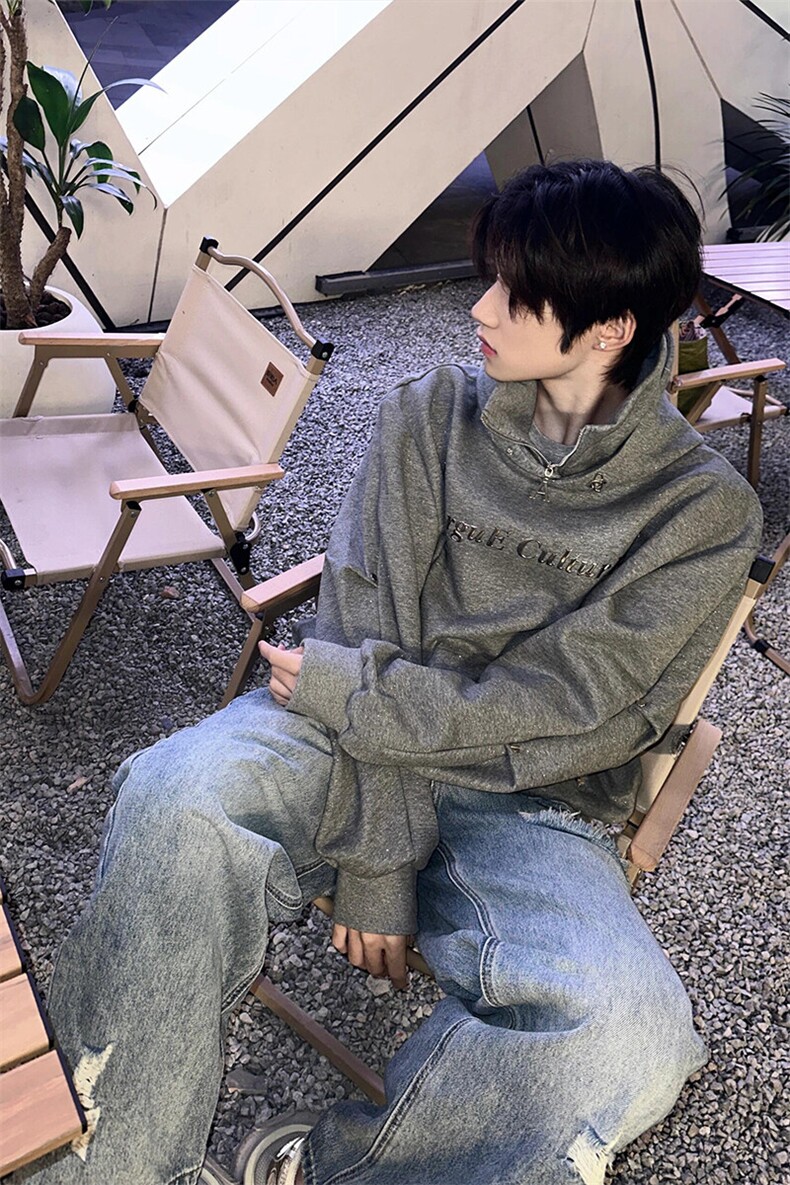 满天星灰色半高领卫衣连帽美式外套WY08特P62,女装短外套,星座908-1