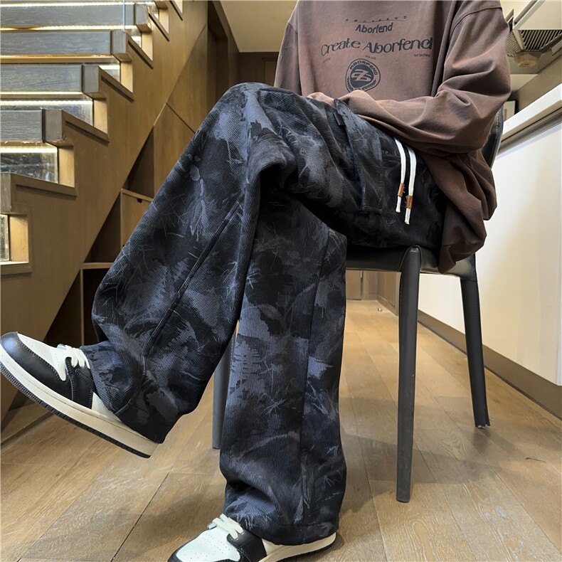 2026春季新款扎染拼接大码拖地休闲裤K895*P45控78，男装休闲裤，星座227-1