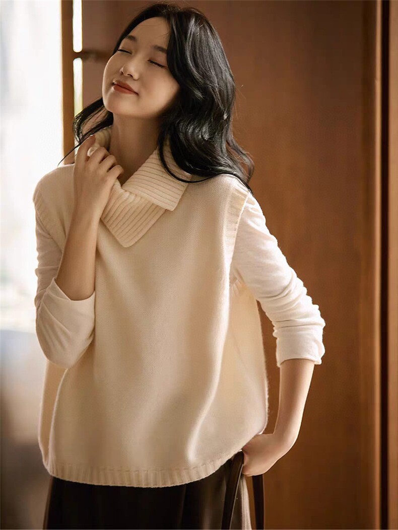 2025年秋季时尚百搭通勤简约休闲叠领马甲，女装马甲，晨旭羊绒