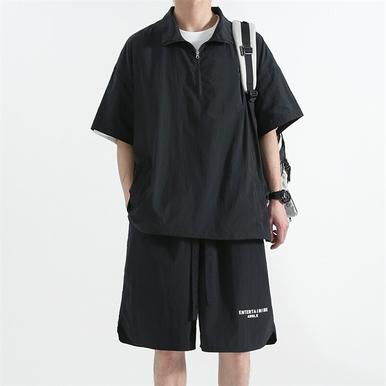 冰丝POLO领男士夏季薄款速干短袖短裤套装宽松篮球运动服TZ113p55,男装休闲套装,电商D315