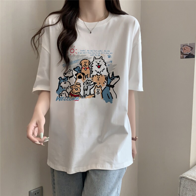 T0726-P25可爱萌宠狗狗聚会纯棉印花短袖情侣款宽松百搭上衣,男装T恤,星座617A-2