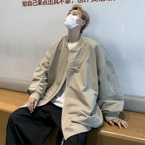 解构设计感飞行员夹克vintage美式棒球领外套男痞帅上衣QJ84-P65图片