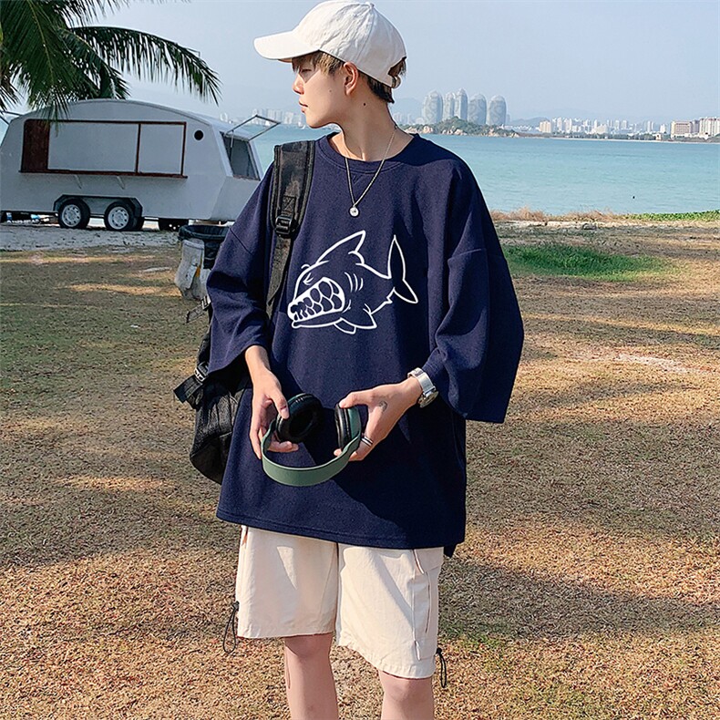 Q11041-P30春夏季七分袖t恤男大码五分袖男短袖中袖,男装T恤,电商A040