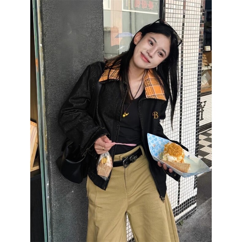 秋季复古拼接牛仔外套女新款设计感小众工装夹克宽松休闲短款上衣,男装工装外套,星座506A
