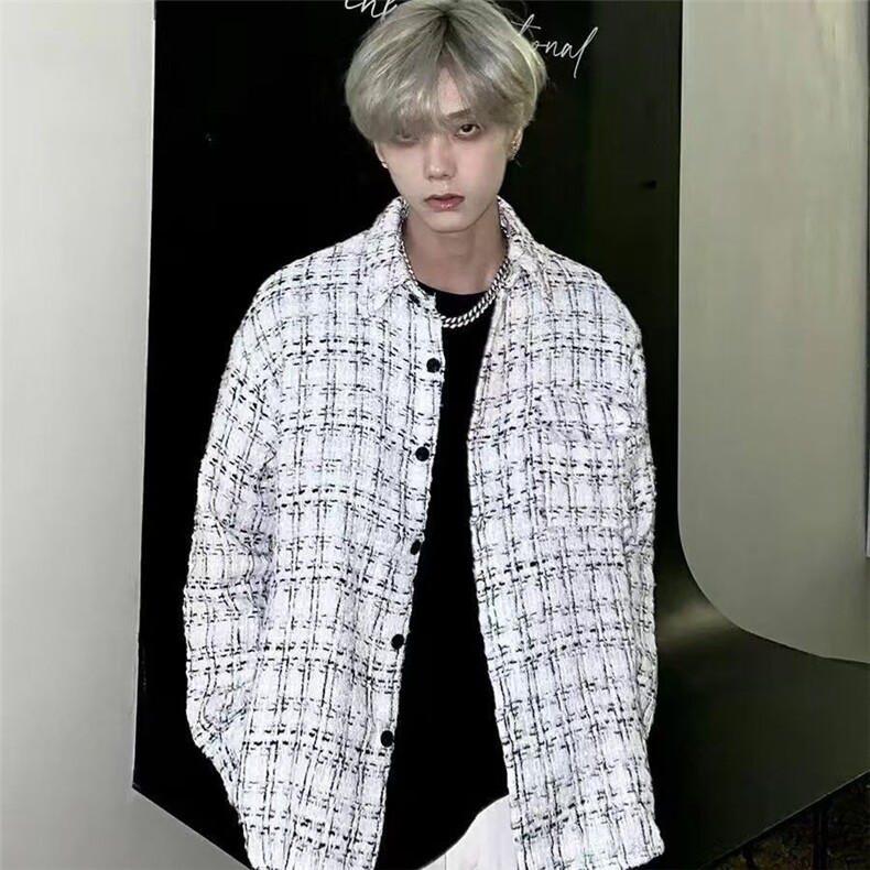 春秋款外套男装百搭显瘦宽松潮流格子毛呢衬衫潮牌JK652,男装衬衫,星座208-5