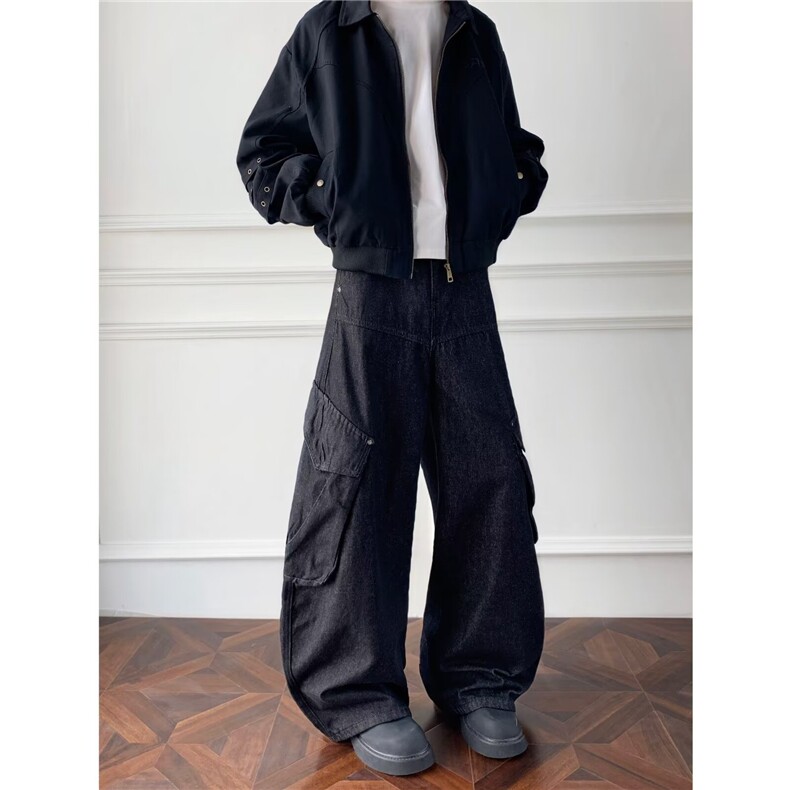 美式复古弯刀裤男2025宽松垂感休闲阔腿裤拖地裤长裤RK3171-P57，男装牛仔裤，星座412-3