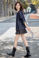 2025秋装新款复古休闲宽松圆领牛仔外套，女装牛仔外套，深水步