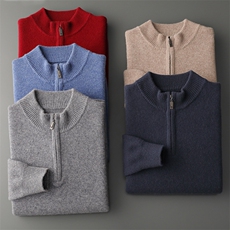 秋冬季新款舒适时尚百搭七针拉链半高羊毛衫，男装羊毛衫，牧圣羊绒