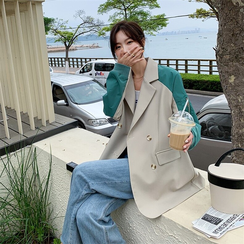 【新货现货】2022秋新款设计感假两件撞色西服251-602-P155-K218,女装西装,浙宝189