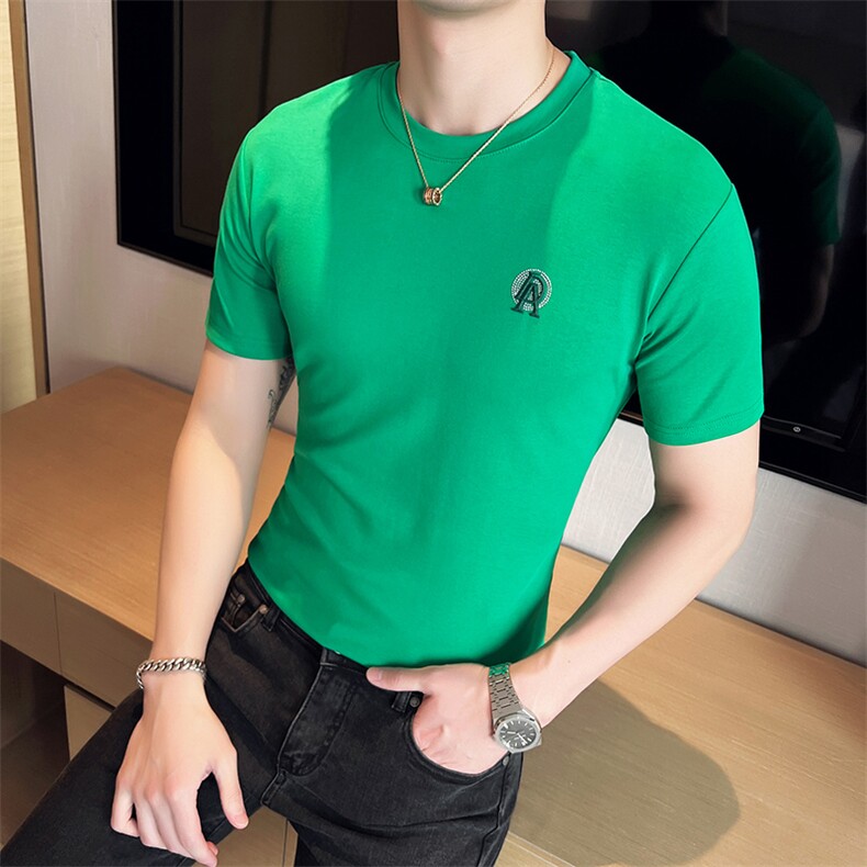 2024春夏新款圆领修身纯色短袖T恤男5765-p45,男装T恤,电商D303