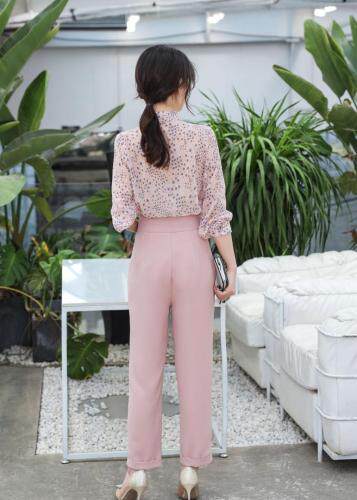 夏季新款韩版粉色提花气质淑女套裤，女装，水锦红