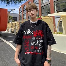 可48小时发货支持抖音得物来样二开美式满天星亮片短袖T恤MTX631，男装T恤，电商A486