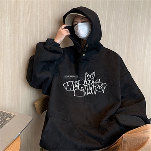 已注册抖音直播得物高品质男麂皮绒宽松连帽卫衣外套W7038P55控79图片
