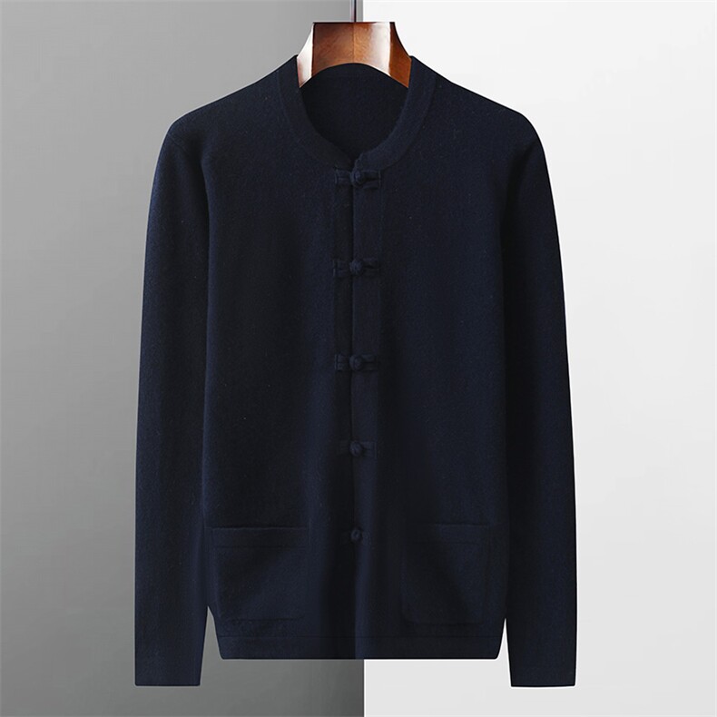 时尚男士秋冬新款复古盘扣双兜羊毛开衫长袖毛衣，男装羊毛衫，江杉羊绒