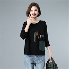 2021春秋季新款时尚字母刺绣宽松卫衣，女装卫衣/绒衫，深水步