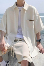 特批P50无差价夏宽松短袖衬衫短裤男垂坠感薄款运动休闲套装TZ053，男装衬衫，电商A001