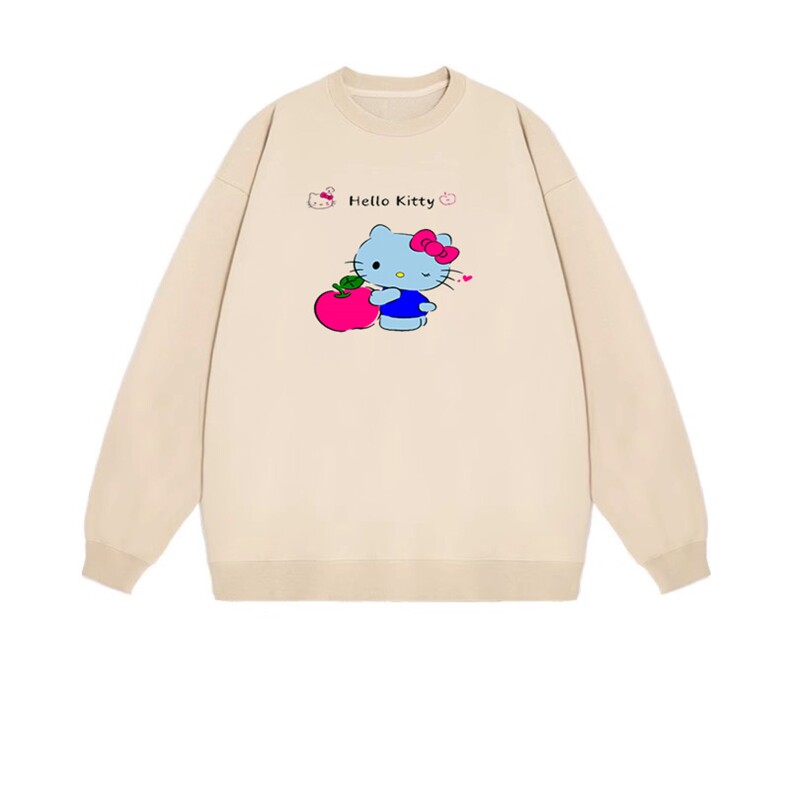 2025年秋季长袖套头通勤拿苹果的凯缇猫，女装卫衣/绒衫，花可