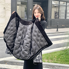 文艺范复古围巾款丝绒拼接羽绒服女冬季2025新款90白鸭绒保暖外套，女装羽绒服，慧尚依恋